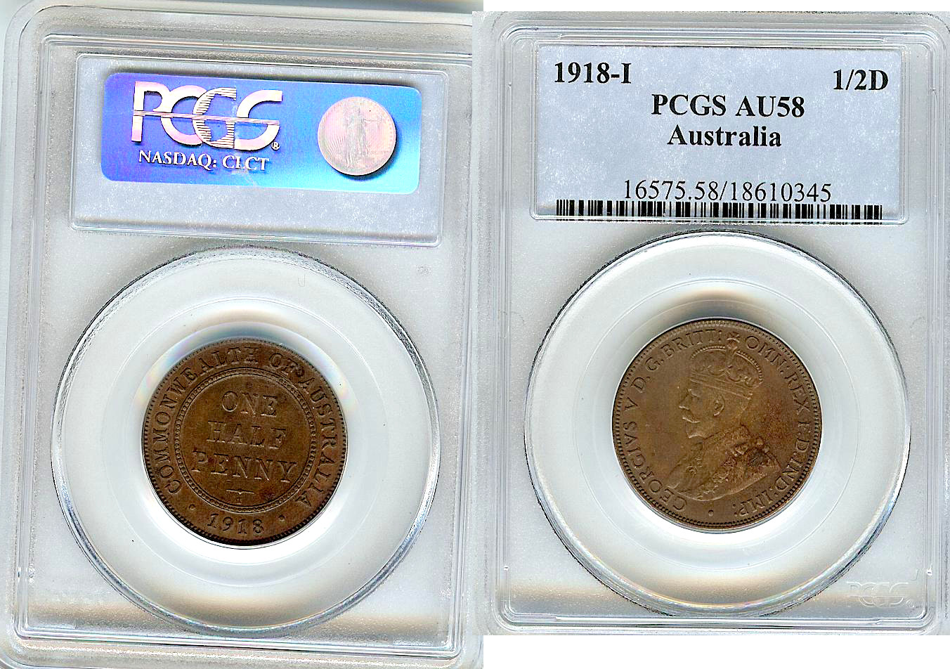 Australie Demi penny 1918 PCGS AU58